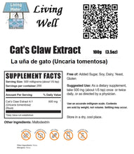 Load image into Gallery viewer, Try Livingwell Cat's Claw Extract. Add our extract to your yogurt. Test tube studies indicate that cat's claw may stimulate the immune system, help relax the smooth muscles (such as the intestines), dilate blood vessels (helping lower blood pressure), and act as a diuretic (helping the body eliminate excess water). Some studies suggest it may work as an anti ageing agent to promote longevity