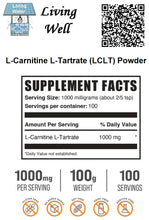 Load image into Gallery viewer, L-Carnitine L-Tartrate (LCLT) Powder plays a critical role in energy production. It is an essential cofactor that helps transport long-chain fatty acids into the mitochondria so that they can be oxidized to produce energy in the form of adenosine triphosphate (ATP). Carnitine also helps transport some toxic compounds out of the mitochondria