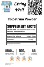 Load image into Gallery viewer, Try Livingwell Colostrum Powder. Bovine colostrum contains macronutrients, vitamins, and minerals. It’s especially high in protein compounds that regulate immune responses and promote growth, including lactoferrin, growth factors, and antibodies.