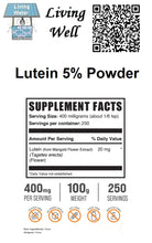 Load image into Gallery viewer, Try Livingwell Lutein 5% Powder and experience its benefits. Natural Ways to Help Improve Vision and Eye Health Don&#39;t smoke. Eat a healthy, balanced diet with dark, leafy greens and fish high in omega-3 fatty acids. Exercise regularly. Use protective eyewear during activities that may be dangerous to your eyes, such as yard work, sports or home repairs
