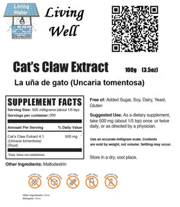 Try Livingwell Cat's Claw Extract. Add our extract to your yogurt. Test tube studies indicate that cat's claw may stimulate the immune system, help relax the smooth muscles (such as the intestines), dilate blood vessels (helping lower blood pressure), and act as a diuretic (helping the body eliminate excess water). Some studies suggest it may work as an anti ageing agent to promote longevity