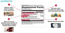 Load image into Gallery viewer, Juvenon Blood Flow-7 contiene L-Citrulina y L-Arginina en una poderosa fórmula de doble acción para aumentar el flujo sanguíneo, la vascularización y las bombas musculares para ayudar a maximizar su entrenamiento
