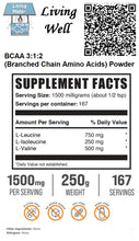 Load image into Gallery viewer, BCAAs may help: Bring on muscle growth. Ease muscle soreness. Feel less exercise fatigue. Prevent muscle wasting. Boost your appetite if you&#39;re malnourished or have cancer. Ease symptoms of tardive dyskinesia. Ease symptoms of hepatic encephalopathy due to cirrhosis. Protect people with cirrhosis from getting liver cancer.
