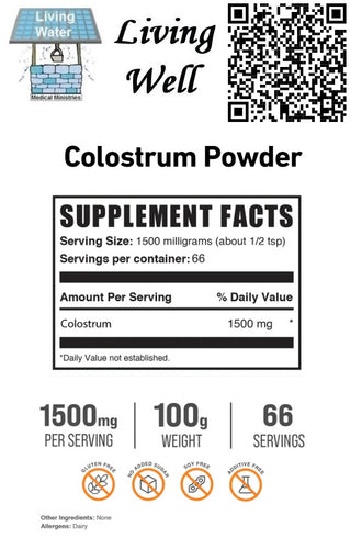 Try Livingwell Colostrum Powder. Bovine colostrum contains macronutrients, vitamins, and minerals. It’s especially high in protein compounds that regulate immune responses and promote growth, including lactoferrin, growth factors, and antibodies.