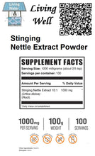 Load image into Gallery viewer, Stinging nettle is a nutritious plant popular in Western herbal medicine. It may reduce inflammation, hay fever symptoms, blood pressure and blood sugar levels — among other benefits. Try Livingwell Organic Stinging Nettle Extract Powder.
