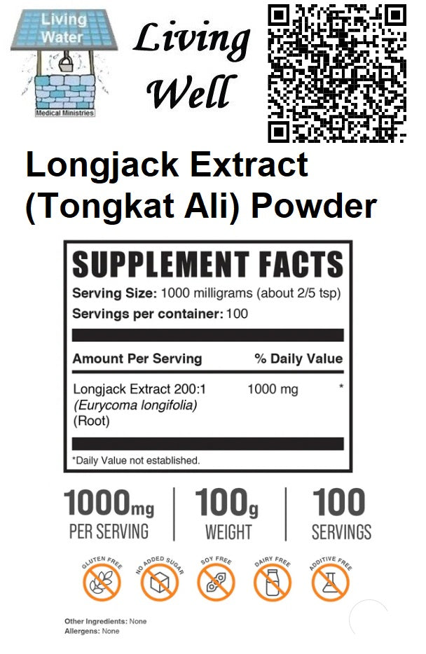 Try Livingwell Longjack Extract (Tongkat Ali) Powder. Studies show that tongkat ali may boost testosterone levels and help treat infertility in men, relieve stress, and possibly increase muscle mass. Tongkat ali is an herbal medicine derived from the Southeast Asian Eurycoma longifolia shrub. It contains several potentially beneficial compounds and is used to treat a variety of ailments, and infections.